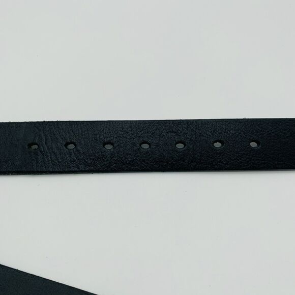 Mens Leather Belt Black Size 46-48 Full Grain Leather Nickel Hardware - Picture 6 of 10